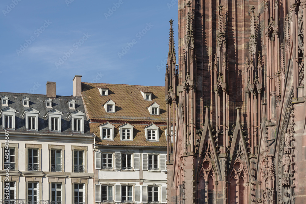 Strasbourg old town houses and the Cathedral of Our Lady, Alsace, France