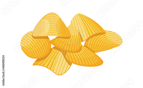 Cartoon potato chips. Salty crunchy ripple corrugated fastfood snacks, vector illustration