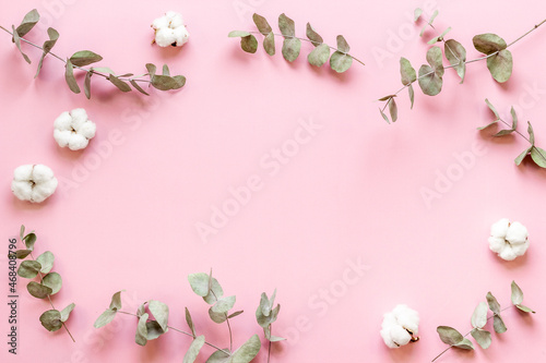 Eucalyptus leaves and branches pattern flat lay