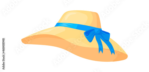 Cartoon sun hat. Fancy women lady headdress for beach, vector illustration