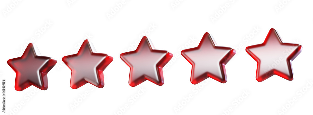 Five stars, glossy . Customer rating feedback concept from the client about employee of website. Realistic 3d render design of the object. For mobile applications Five stars, glossy . Customer rating feedback concept from the client about employee of website. Realistic 3d render design of the object. For mobile applications