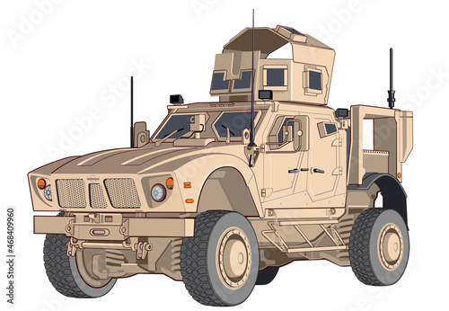 Mine Protected Ambush Resistant (MRAP) Vehicle Military machine detailed vector illustration