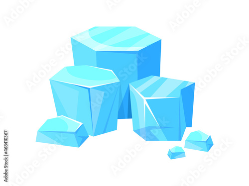 Chunk iceberg. Cartoon ice pieces, glacier cube floe, flat vector illustration