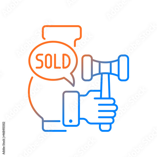 Auctioneer gradient linear vector icon. Person who conducts auction process. Approving bids. Announce winner. Thin line color symbol. Modern style pictogram. Vector isolated outline drawing