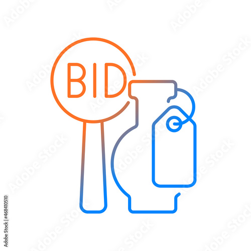 Art auction gradient linear vector icon. Bidding for contemporary piece of art. Exclusive antiques selling. Thin line color symbol. Modern style pictogram. Vector isolated outline drawing
