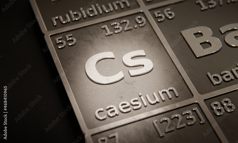 Highlight on chemical element Caesium in periodic table of elements. 3D rendering Highlight on chemical element Caesium in periodic table of elements. 3D rendering