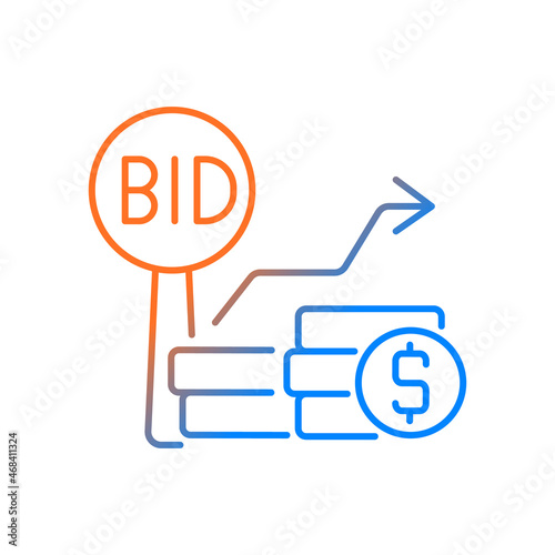Bid increments gradient linear vector icon. Minimum price increasing. Competitive bargaining. Bidding for items. Thin line color symbol. Modern style pictogram. Vector isolated outline drawing