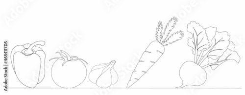 one continuous line drawing vegetables, vector, isolated