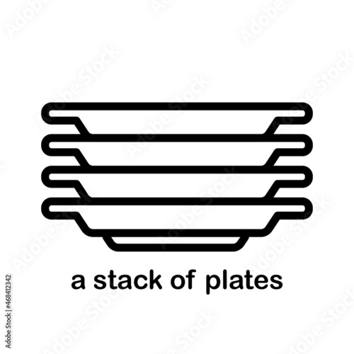 Icon and logo of a stack of clean plates, dishes and kitchen utensils.