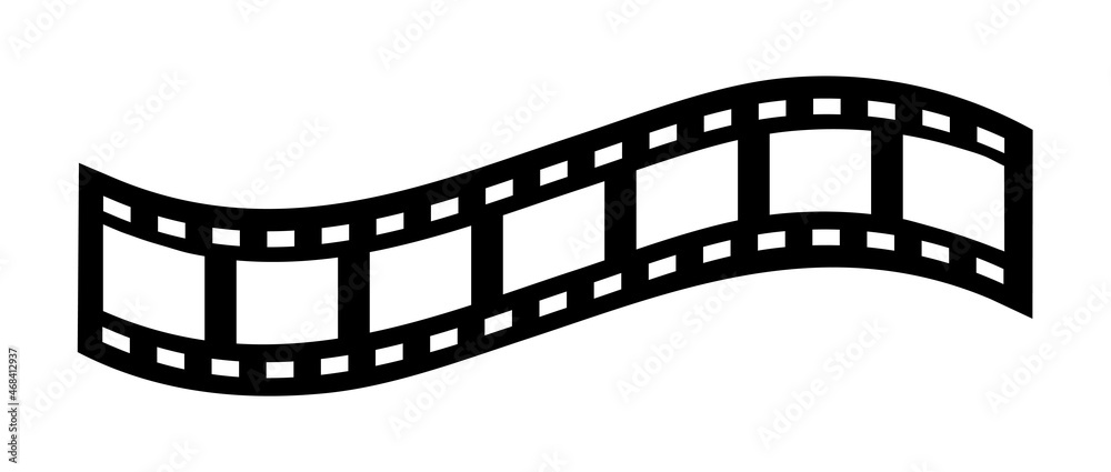 Film strip at white background. Video recording metaphor, website icon, button. Graphic design of pages. Camera, camcorder, recording, entertainment, cinema. Cartoon flat vector illustration