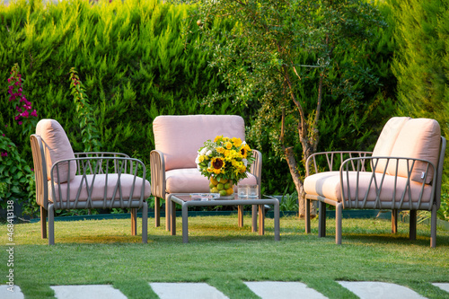 villa garden  relaxation area  table  chairs, relax, wood, outdoor