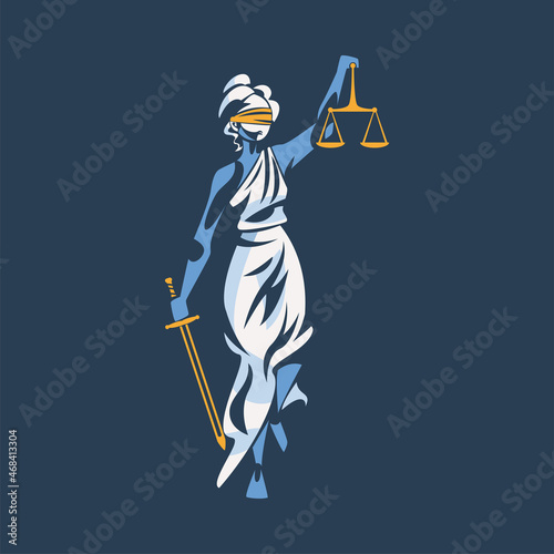 Canvas-taulu Themis as Ancient Greek Goddess and Lady Justice with Blindfold Holding Scales a