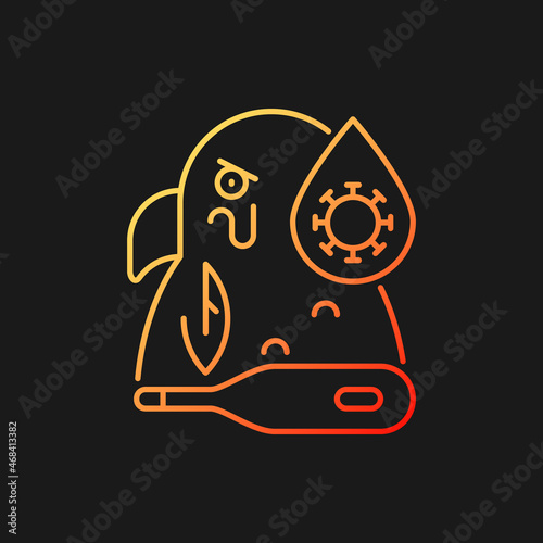 Psittacosis gradient vector icon for dark theme. Parrot fever, ornithosis. Bird disease. Domestic bird infection. Thin line color symbol. Modern style pictogram. Vector isolated outline drawing