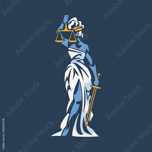 Themis as Ancient Greek Goddess and Lady Justice with Blindfold Holding Scales and Sword Vector Illustration