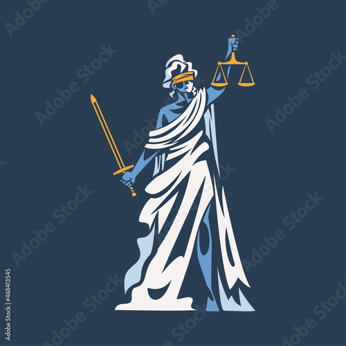 Themis as Ancient Greek Goddess and Lady Justice with Blindfold Holding Scales and Sword Vector Illustration