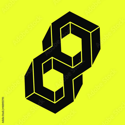 Impossible object. Optical illusion shapes. 3d illustration. Geometric figure.
