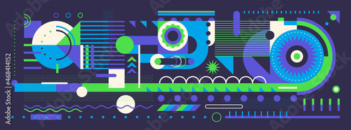 Abstract geometric composition in modish style with various colorful shapes. Vector illustration.