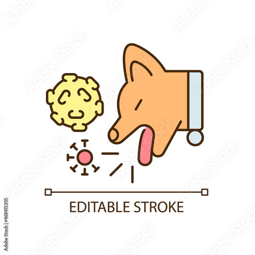 Kennel cough RGB color icon. Dogs infectious bronchitis. Pet respiratory system affecting disease. Virus caused illness. Isolated vector illustration. Simple filled line drawing. Editable stroke