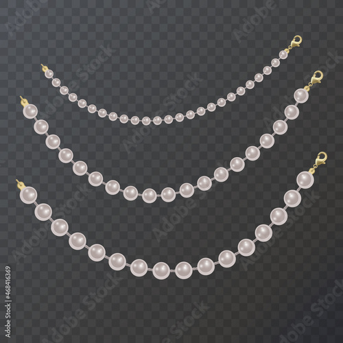 Realistic pearl bead chain. pearl necklace on dark background