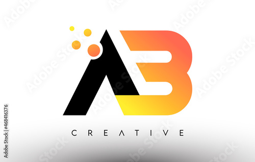 AB Black Orange Letter Logo Design. AB Icon with Dots and Bubbles Vector Logo