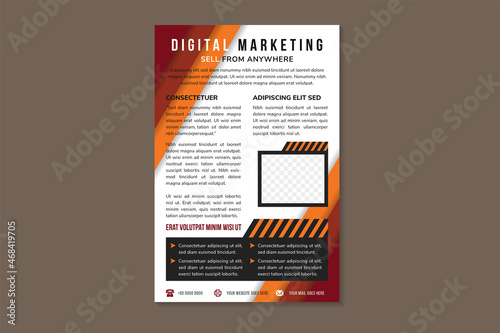 digital marketing flyer template design. Sell from anywhere theme cover with square space for photo. banner, roll up banner. vertical layout use papercut concept.