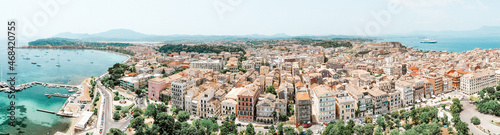 Wide angle photo, old buildings, Corfu Town, Greece