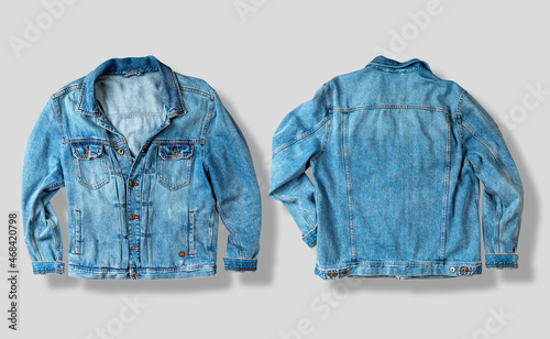Jean jacket isolated on white. Front and back views. Ready for clipping path. photo