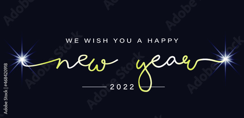2022 HAPPY NEW YEAR script text hand lettering. Design template Celebration typography poster, banner or greeting card for Merry Christmas and happy new year. EPS 10.