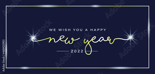 2022 HAPPY NEW YEAR script text hand lettering. Design template Celebration typography poster, banner or greeting card for Merry Christmas and happy new year. EPS 10.