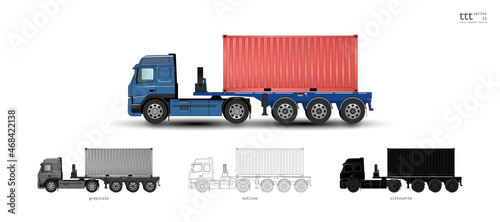 Insulated blue truck. Semi-trailer truck with 20 ft container.
