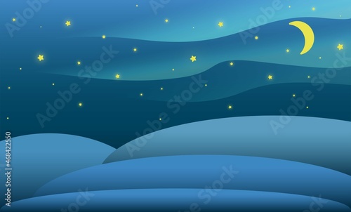 Background with northern lights, snow drifts, moon and stars that glow beautifully in the sky. Can be used for backgrounds, websites