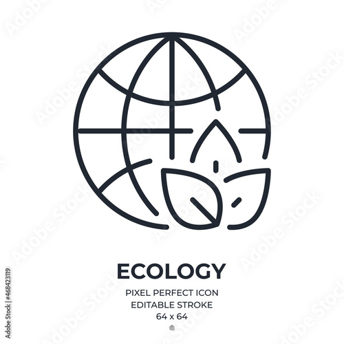 Earth and environment protection concept editable stroke outline icon isolated on white background flat vector illustration. Pixel perfect. 64 x 64.