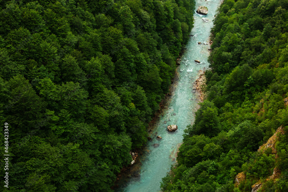 Mountain beautiful river with clear blue water, in the middle of the ...