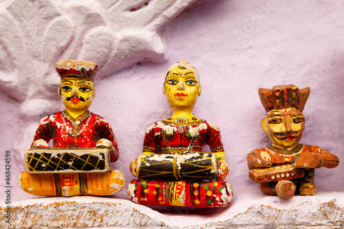 A set of wooden Rajasthani Musicians dolls. photo