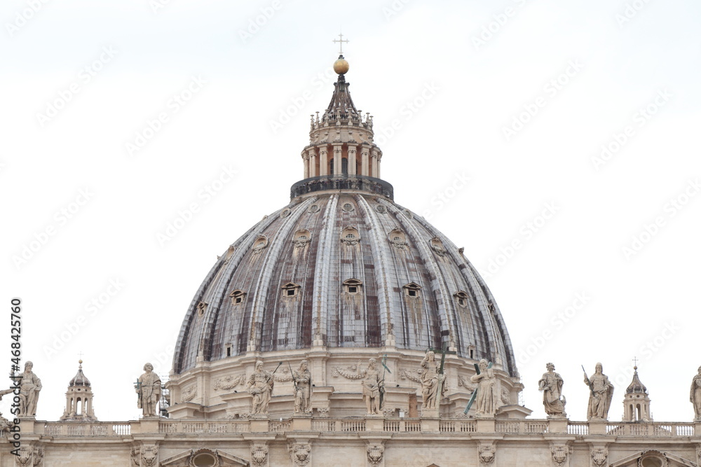 St. Peter's Basilica Dome with Statues in Rome, Italy