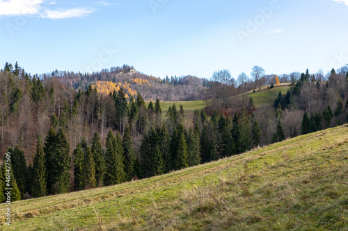 Carpathian Mountains. Colorful autumn panorama of Pieniny Mountains near Szczawnica  Poland.