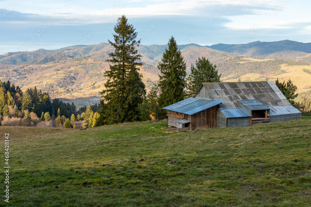 Carpathian Mountains. Colorful autumn panorama of Pieniny Mountains near Szczawnica, Poland.