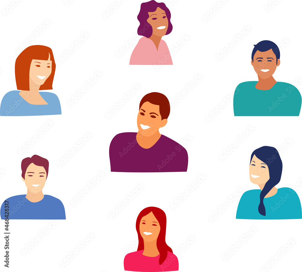 People avatar set. Laughing Boys and girls. Students. Vector illustration. Flat style People avatar set. Laughing Boys and girls. Students. Vector illustration. Flat style