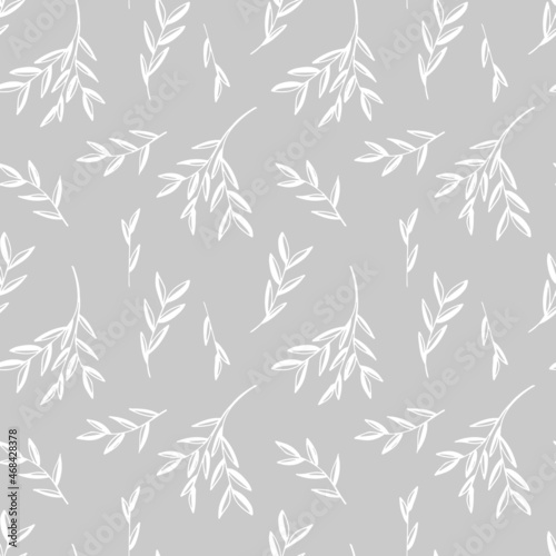 Plant naadloos patroon met takken. Geïsoleerd op witte achtergrond vectorillustratie. Eindeloze bloemenachtergrond.