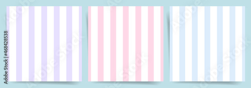 Striped seamless patterns set. Vector collection of colorful geometric background swatches with straight lines. Simple texture with lines, stripes. Pink, sky blue and light blue colors design.