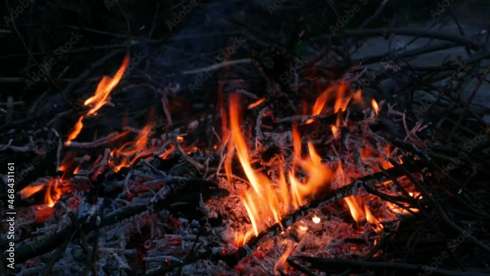 Bonfire Burns in the Camping. The concept of fire safety and quick fire. Bonfire Burns in the Camping. The concept of fire safety and quick fire.