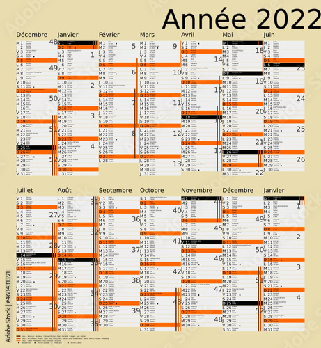 Calendrier 2022, calques, vacances scolaires, Saints, 14 mois