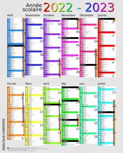 Calendrier scolaire 2022-2023, calques, vacances scolaires, Saints, 12 mois