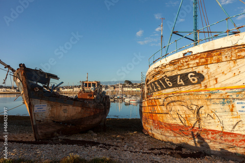 Shipwrecks in Camaret sur Mer harbour in Crozon peninsula; Brittany; France