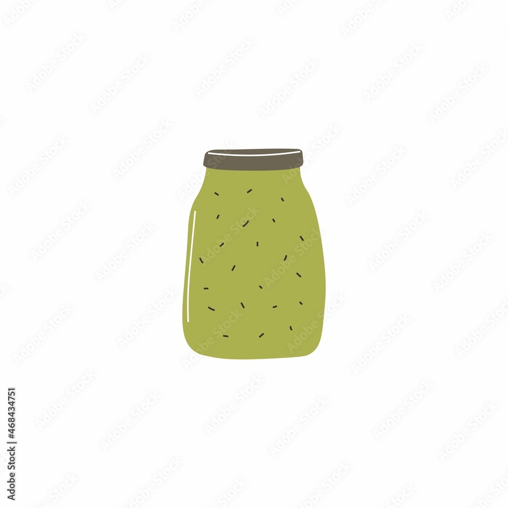 Can of italian pesto sauce for pasta. Simple cartoon vector illustration