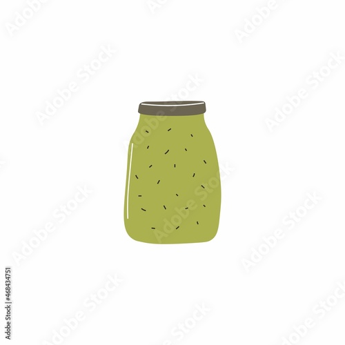 Can of italian pesto sauce for pasta. Simple cartoon vector illustration