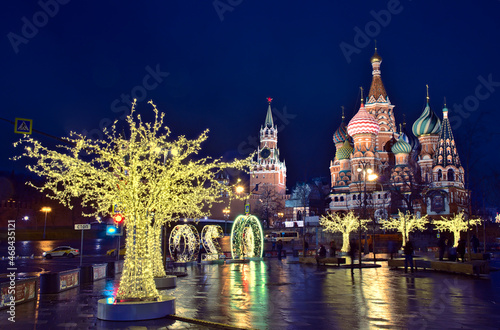 Christmas illuminations at the Kremlin in Moscow.
