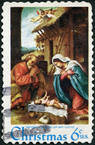 USA - 1970: shows Nativity, by Lorenzo Lotto, devoted Christmas, 1970 photo