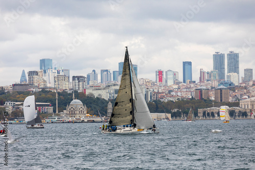 istanbul, turkey, october 29, 2021: the 2nd stage of the presidental international yacht race has been completed in istanbul's bosphorus strait