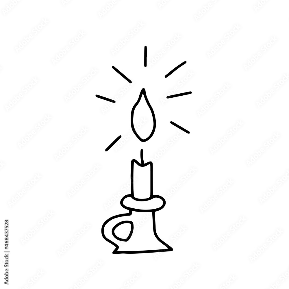 Obraz premium Black Vector outline illustration of a burning candle isolated on a white background